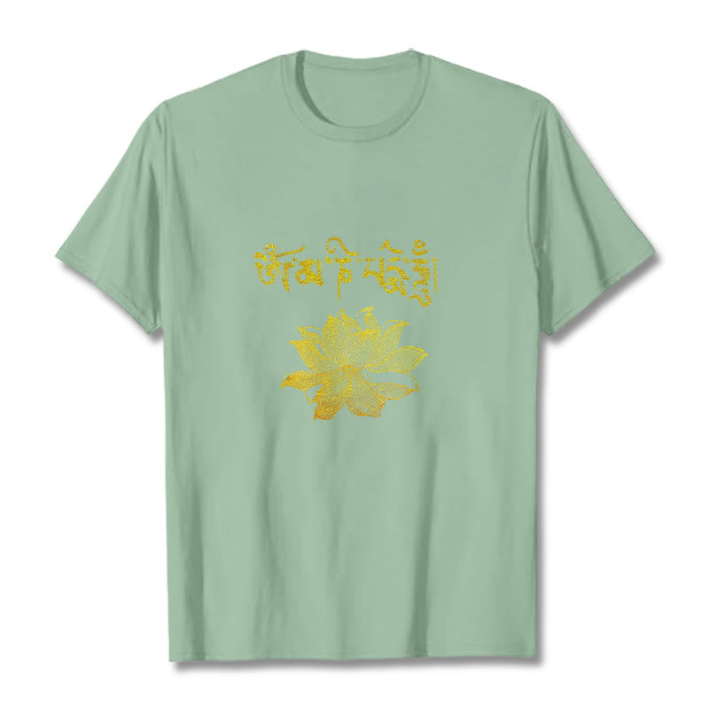 Buddha Stones T-shirt Golden Lotus Sanskrit Tee - Vert pâle - 2XL - image 13
