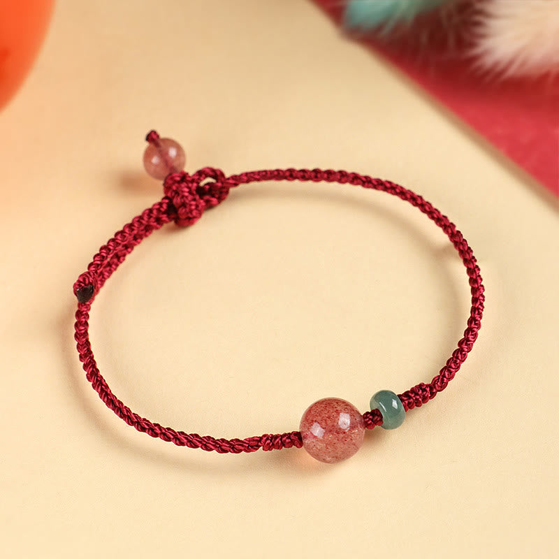 Bracelet positif en fil rouge en agate blanche et quartz fraise naturel de Buddha Stones