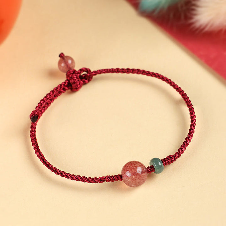 Bracelet positif en fil rouge en agate blanche et quartz fraise naturel de Buddha Stones