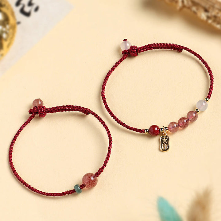 Bracelet positif en fil rouge en agate blanche et quartz fraise naturel de Buddha Stones