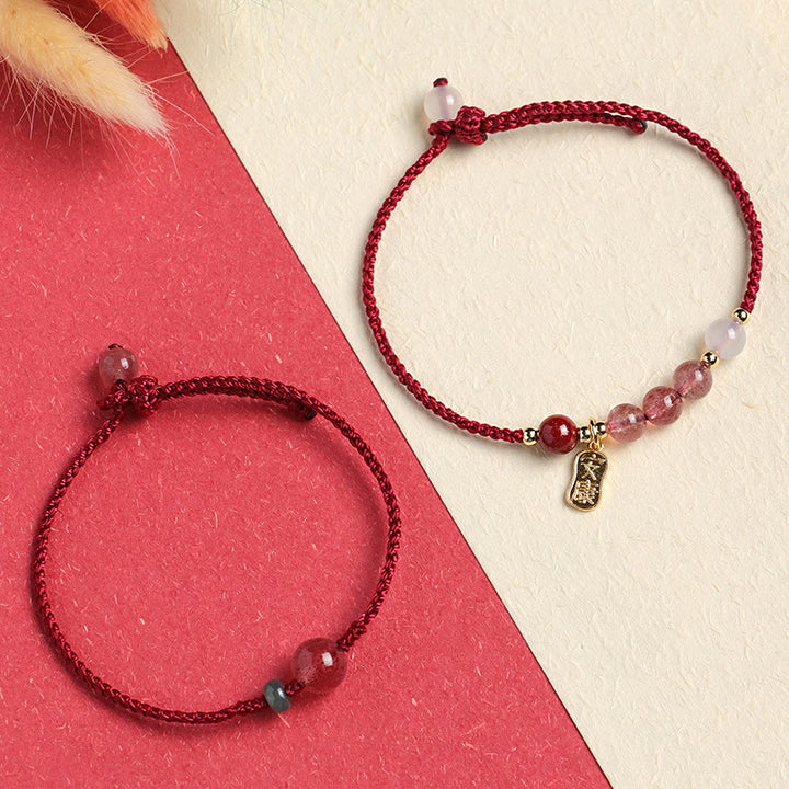 Bracelet positif en fil rouge en agate blanche et quartz fraise naturel de Buddha Stones
