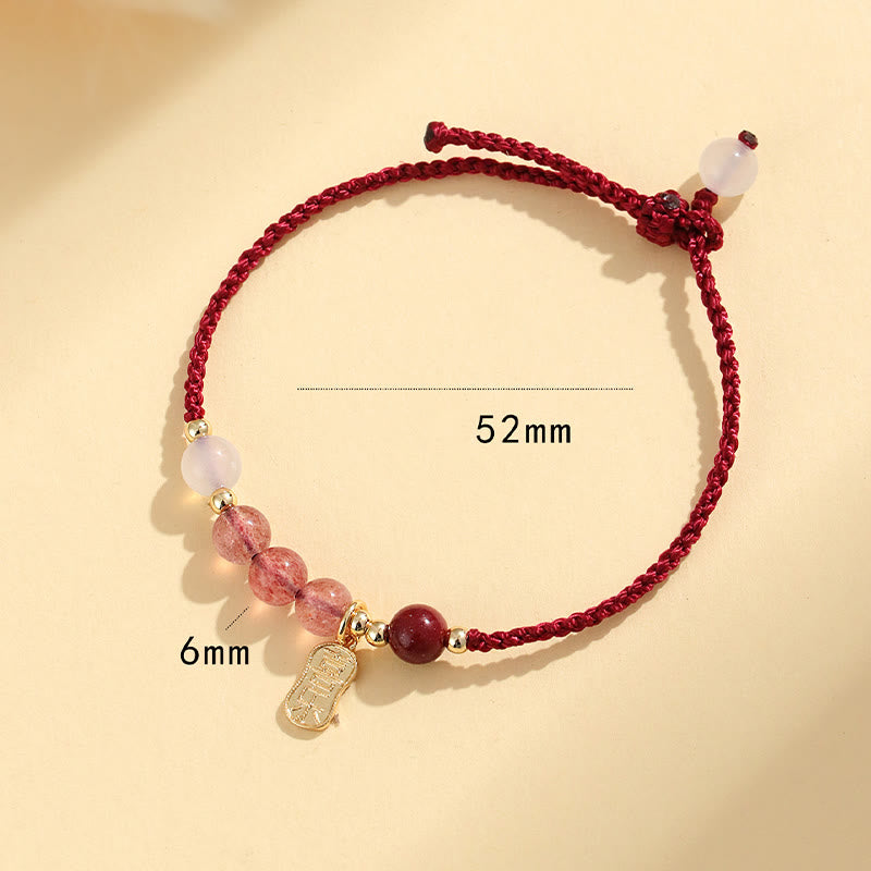 Bracelet positif en fil rouge en agate blanche et quartz fraise naturel de Buddha Stones