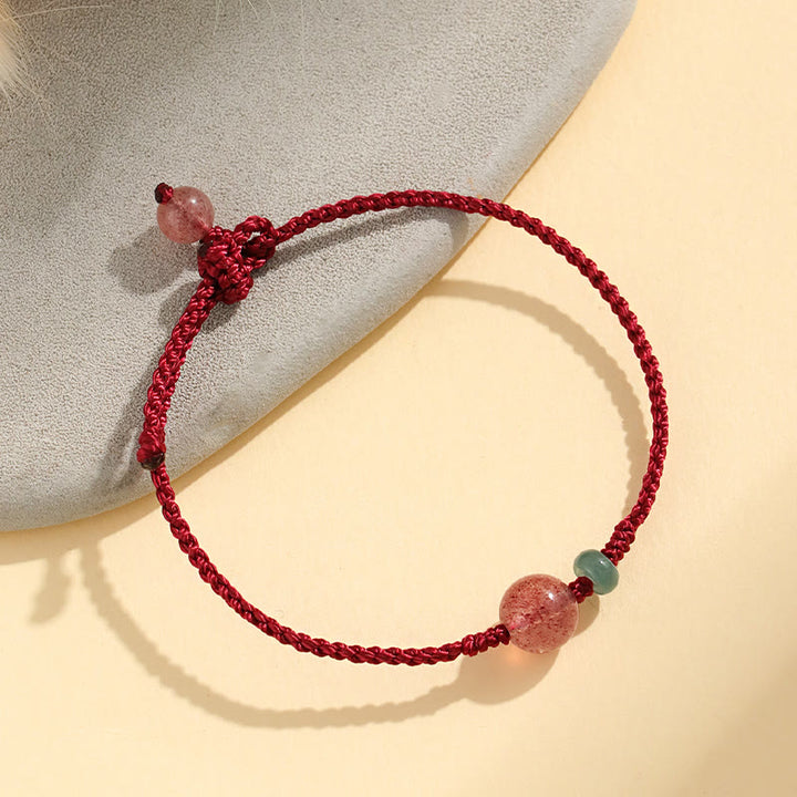 Bracelet positif en fil rouge en agate blanche et quartz fraise naturel de Buddha Stones