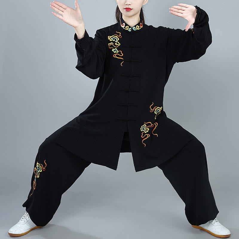 Ensemble de vêtements unisexe en coton Buddha Stones et nuages colorés d'automne, Tai Chi, méditation, Qigong, pratique zen