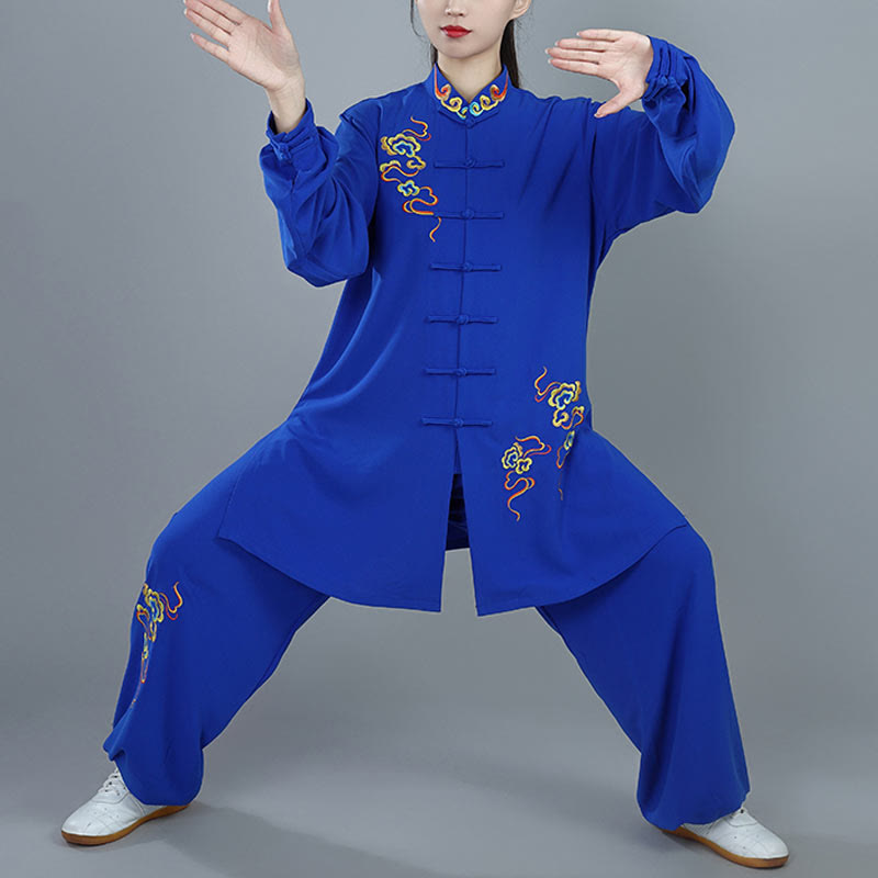 Ensemble de vêtements unisexe en coton Buddha Stones et nuages colorés d'automne, Tai Chi, méditation, Qigong, pratique zen