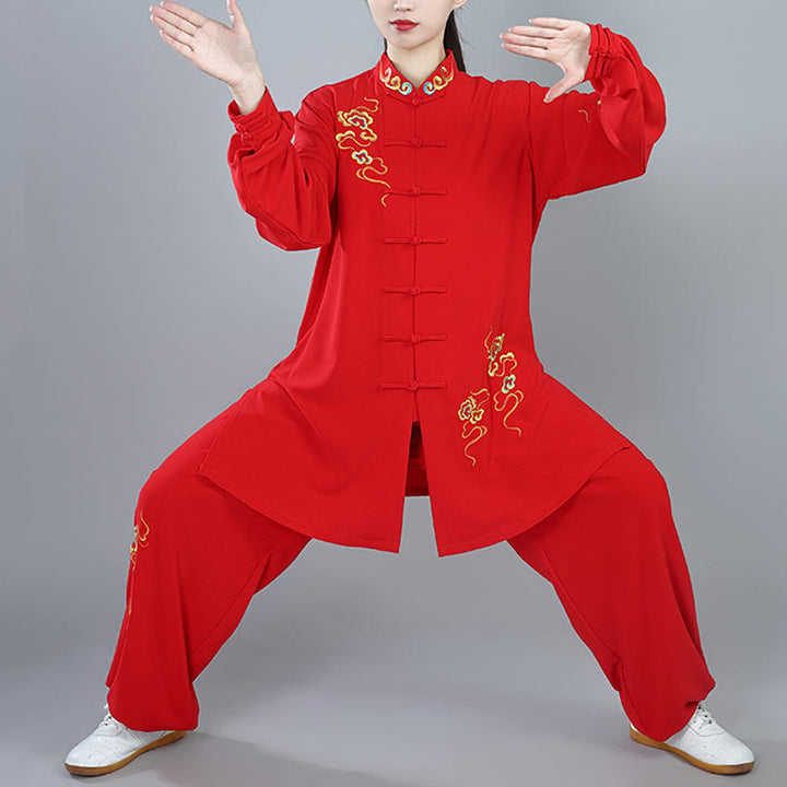 Ensemble de vêtements unisexe en coton Buddha Stones et nuages colorés d'automne, Tai Chi, méditation, Qigong, pratique zen