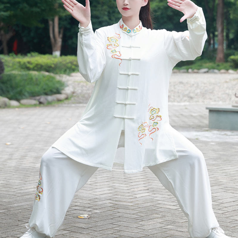 Ensemble de vêtements unisexe en coton Buddha Stones et nuages colorés d'automne, Tai Chi, méditation, Qigong, pratique zen