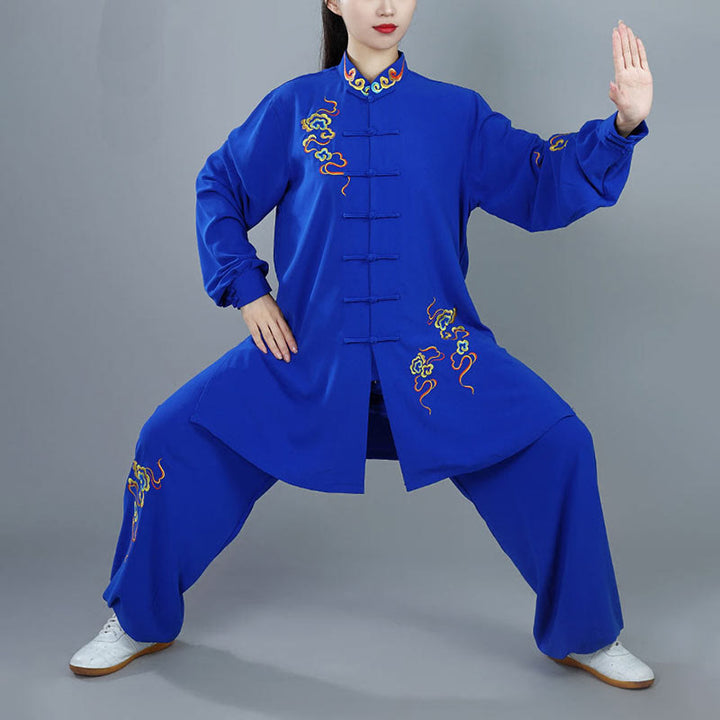Ensemble de vêtements unisexe en coton Buddha Stones et nuages colorés d'automne, Tai Chi, méditation, Qigong, pratique zen