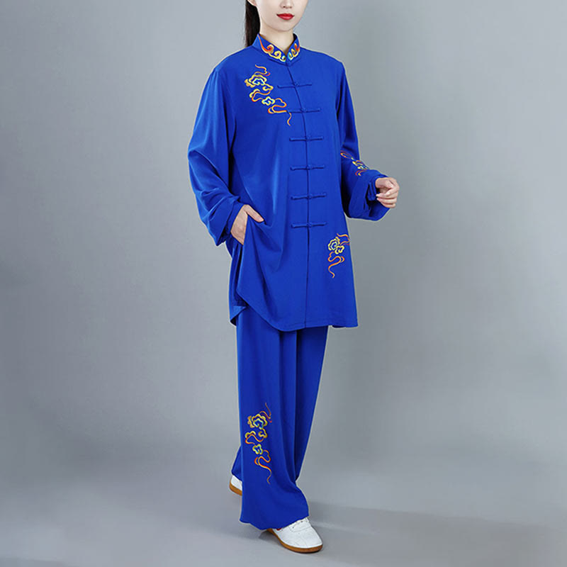 Ensemble de vêtements unisexe en coton Buddha Stones et nuages colorés d'automne, Tai Chi, méditation, Qigong, pratique zen