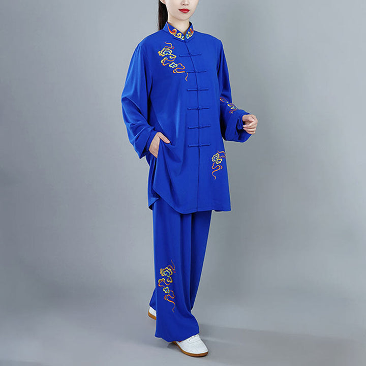 Ensemble de vêtements unisexe en coton Buddha Stones et nuages colorés d'automne, Tai Chi, méditation, Qigong, pratique zen