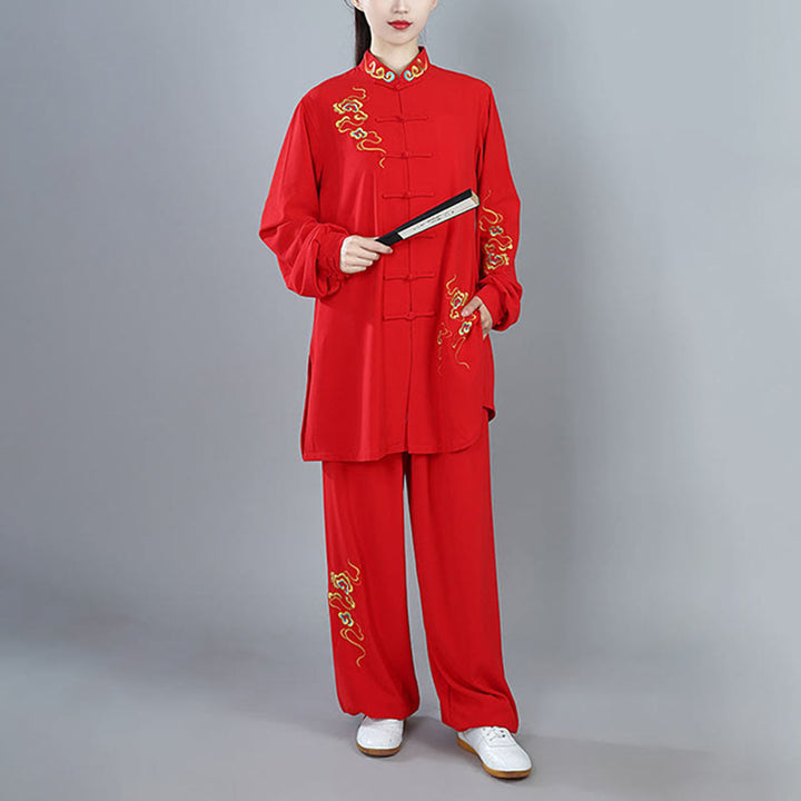 Ensemble de vêtements unisexe en coton Buddha Stones et nuages colorés d'automne, Tai Chi, méditation, Qigong, pratique zen