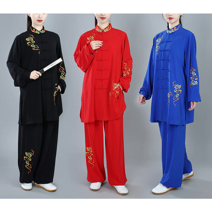 Ensemble de vêtements unisexe en coton Buddha Stones et nuages colorés d'automne, Tai Chi, méditation, Qigong, pratique zen