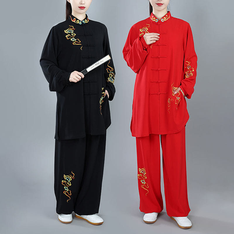 Ensemble de vêtements unisexe en coton Buddha Stones et nuages colorés d'automne, Tai Chi, méditation, Qigong, pratique zen