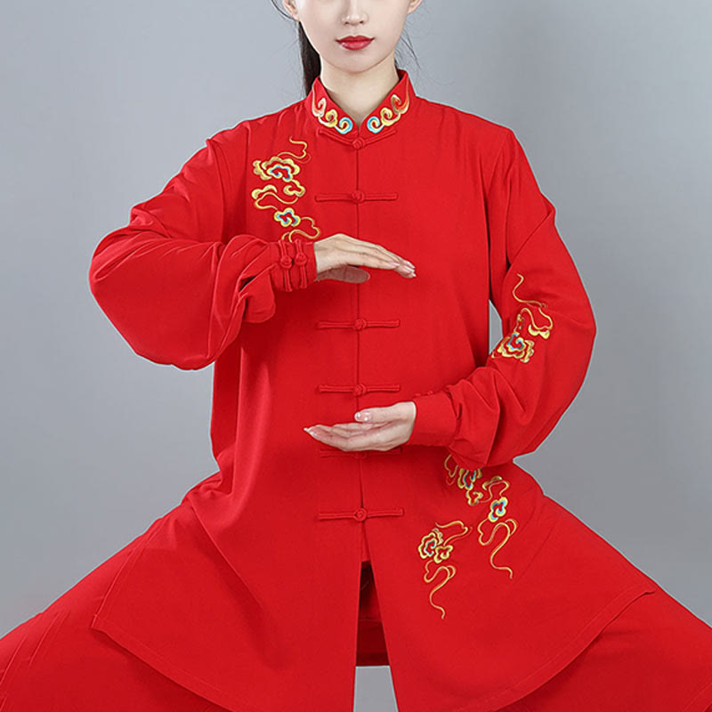 Ensemble de vêtements unisexe en coton Buddha Stones et nuages colorés d'automne, Tai Chi, méditation, Qigong, pratique zen