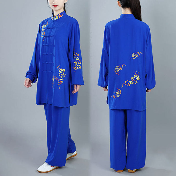 Ensemble de vêtements unisexe en coton Buddha Stones et nuages colorés d'automne, Tai Chi, méditation, Qigong, pratique zen