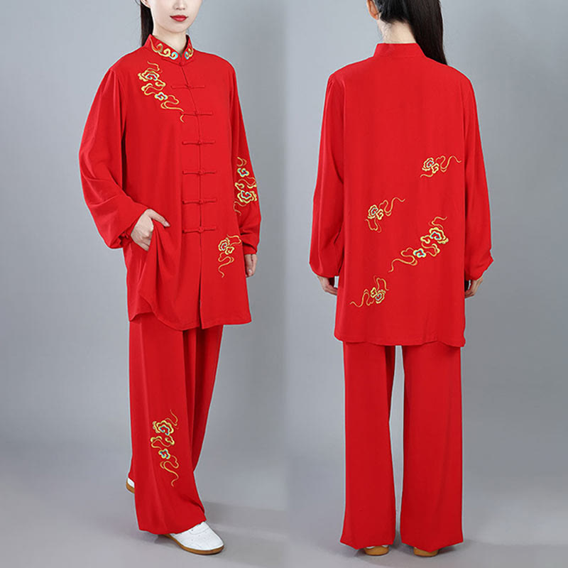 Ensemble de vêtements unisexe en coton Buddha Stones et nuages colorés d'automne, Tai Chi, méditation, Qigong, pratique zen