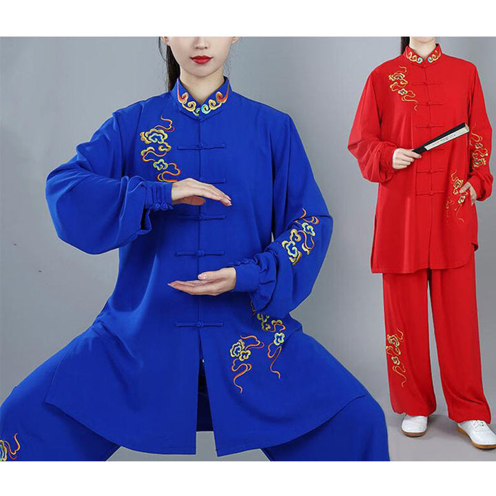 Ensemble de vêtements unisexe en coton Buddha Stones et nuages colorés d'automne, Tai Chi, méditation, Qigong, pratique zen