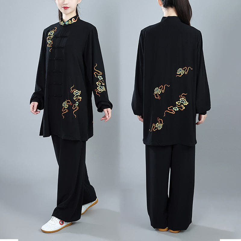 Ensemble de vêtements unisexe en coton Buddha Stones et nuages colorés d'automne, Tai Chi, méditation, Qigong, pratique zen