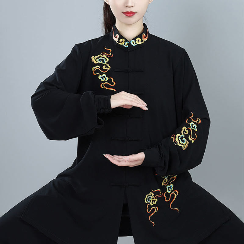 Ensemble de vêtements unisexe en coton Buddha Stones et nuages colorés d'automne, Tai Chi, méditation, Qigong, pratique zen