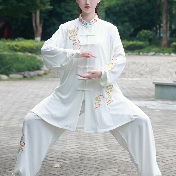 Ensemble de vêtements unisexe en coton Buddha Stones et nuages colorés d'automne, Tai Chi, méditation, Qigong, pratique zen