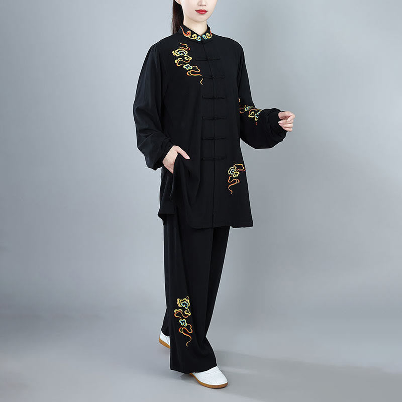 Ensemble de vêtements unisexe en coton Buddha Stones et nuages colorés d'automne, Tai Chi, méditation, Qigong, pratique zen