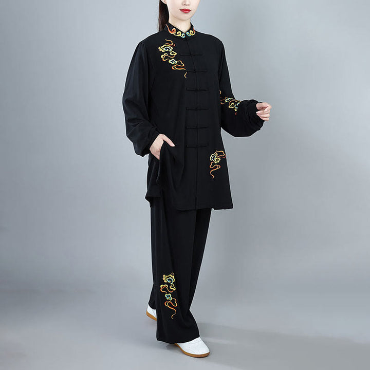 Ensemble de vêtements unisexe en coton Buddha Stones et nuages colorés d'automne, Tai Chi, méditation, Qigong, pratique zen