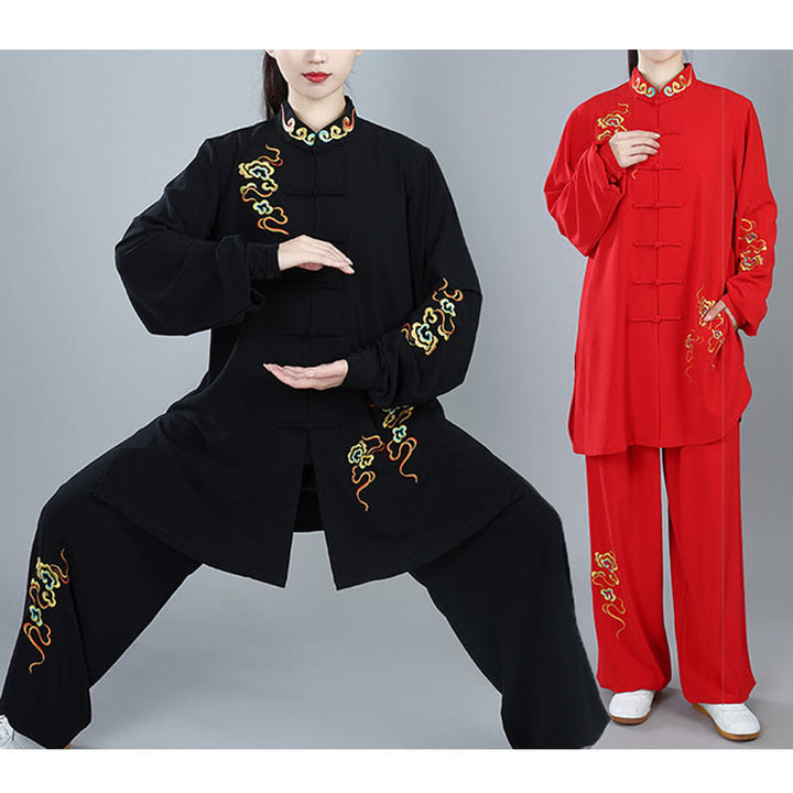 Ensemble de vêtements unisexe en coton Buddha Stones et nuages colorés d'automne, Tai Chi, méditation, Qigong, pratique zen