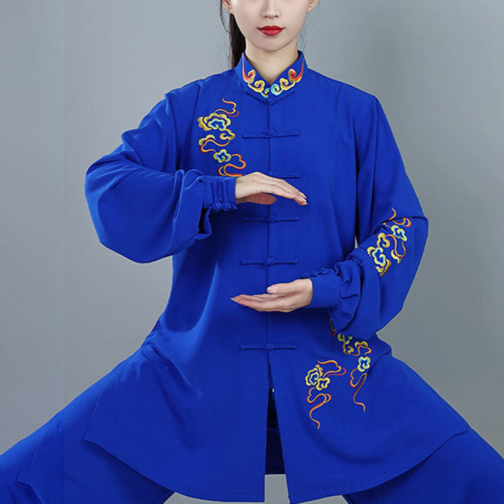 Ensemble de vêtements unisexe en coton Buddha Stones et nuages colorés d'automne, Tai Chi, méditation, Qigong, pratique zen
