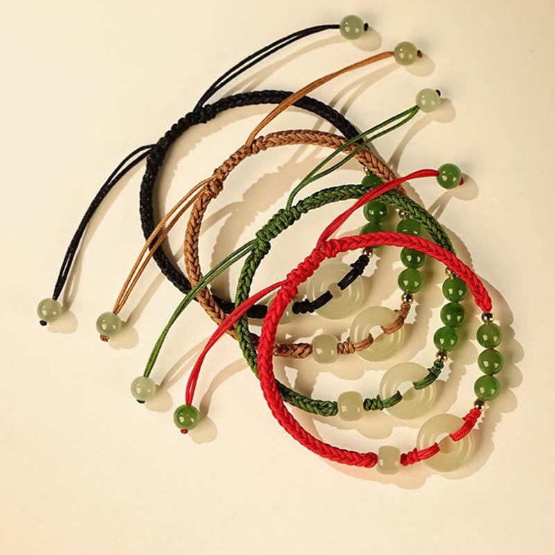 Bracelet de protection et de chance en jade naturel Hetian Buddha Stones et boucle de paix en fil rouge
