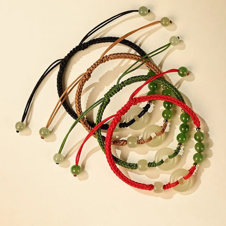 Bracelet de protection et de chance en jade naturel Hetian Buddha Stones et boucle de paix en fil rouge