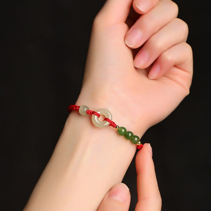 Bracelet de protection et de chance en jade naturel Hetian Buddha Stones et boucle de paix en fil rouge