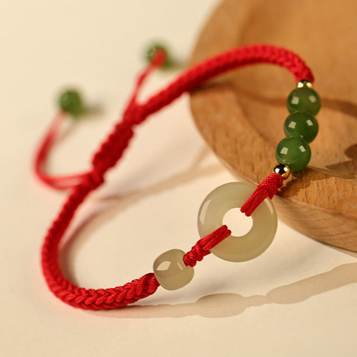 Bracelet de protection et de chance en jade naturel Hetian Buddha Stones et boucle de paix en fil rouge