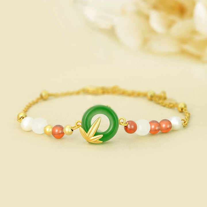 Bracelet calme en bambou avec boucle de paix en argent sterling 925 et calcédoine verte de Buddha Stones