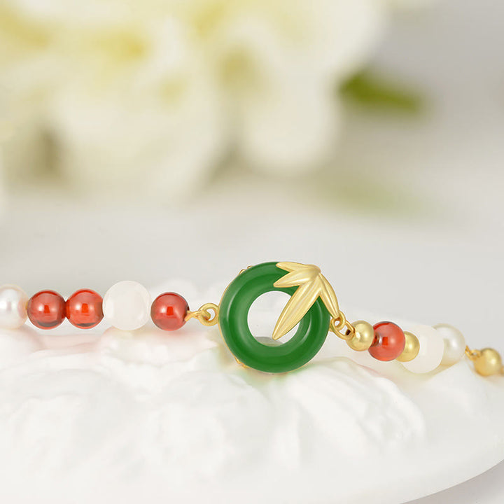 Bracelet calme en bambou avec boucle de paix en argent sterling 925 et calcédoine verte de Buddha Stones