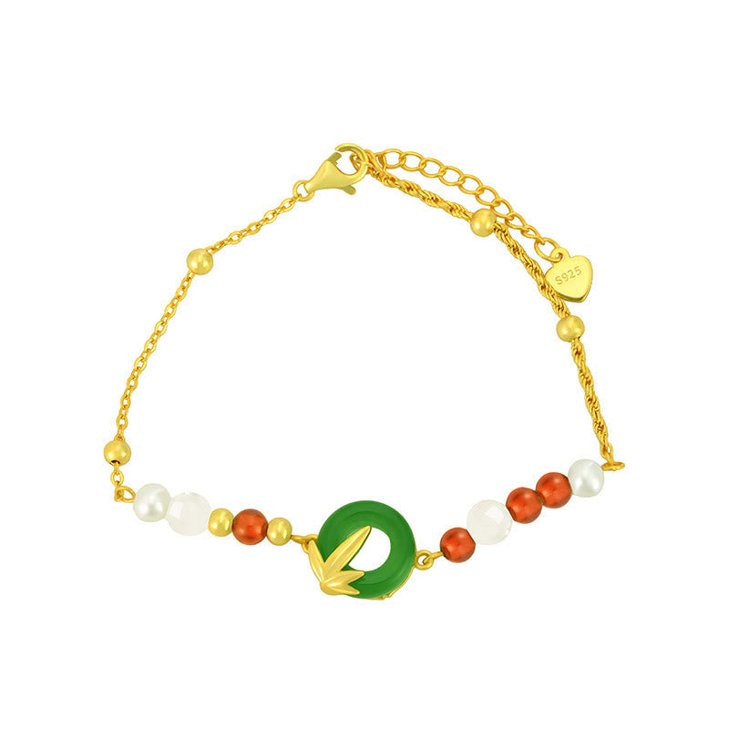 Bracelet calme en bambou avec boucle de paix en argent sterling 925 et calcédoine verte de Buddha Stones