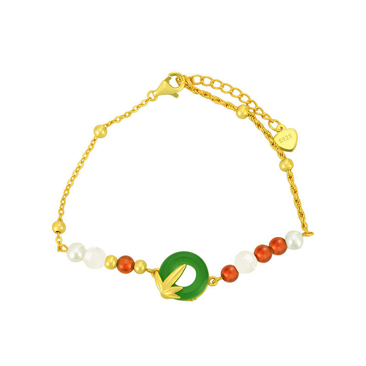 Bracelet calme en bambou avec boucle de paix en argent sterling 925 et calcédoine verte de Buddha Stones