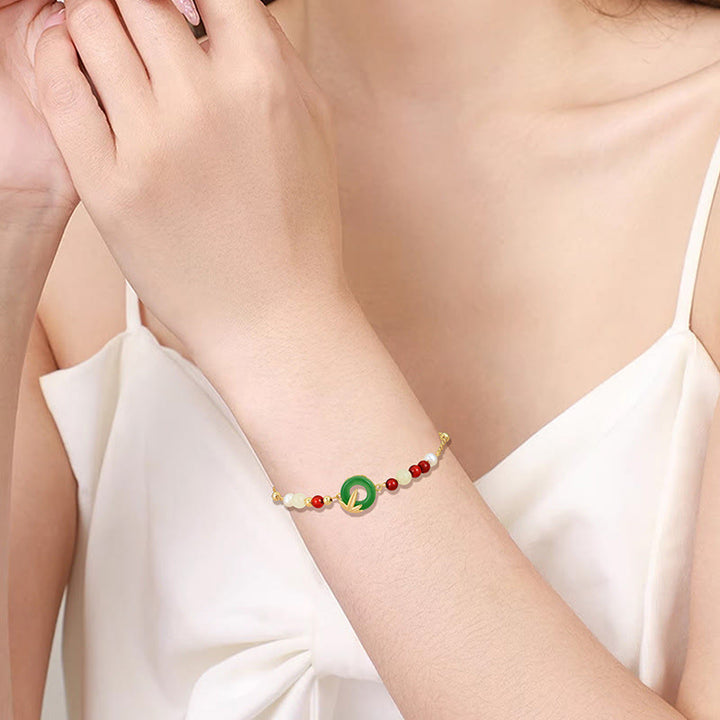 Bracelet calme en bambou avec boucle de paix en argent sterling 925 et calcédoine verte de Buddha Stones