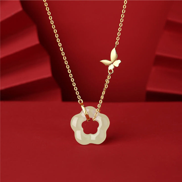 Collier pendentif en argent sterling 925 Buddha Stones et papillon en jade Hetian