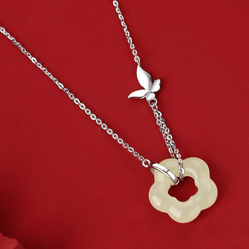 Collier pendentif en argent sterling 925 Buddha Stones et papillon en jade Hetian