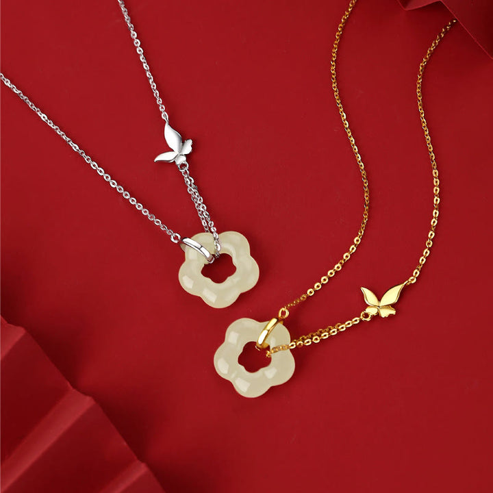 Collier pendentif en argent sterling 925 Buddha Stones et papillon en jade Hetian