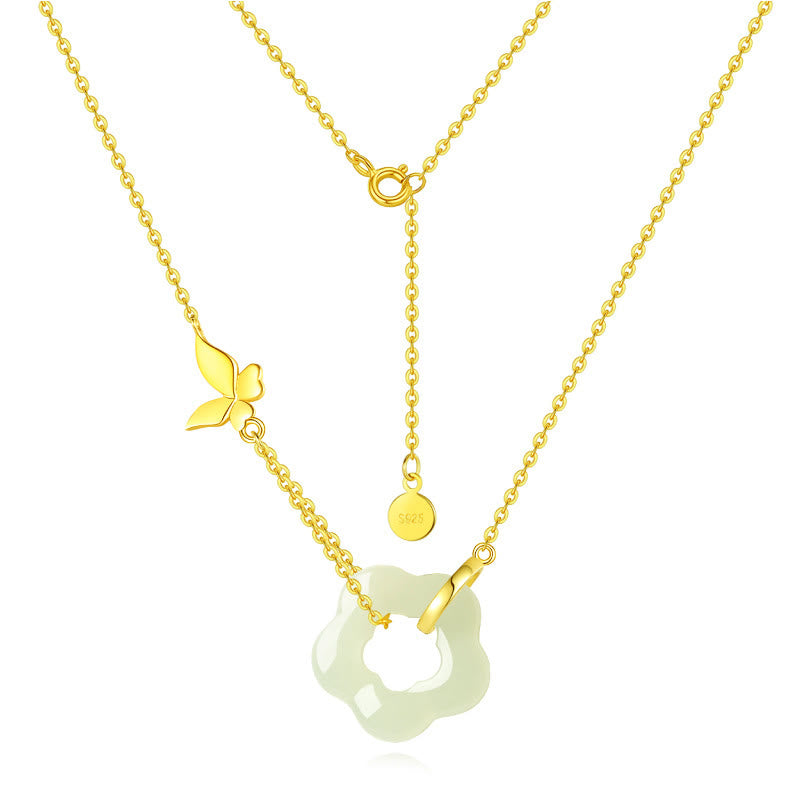 Collier pendentif en argent sterling 925 Buddha Stones et papillon en jade Hetian