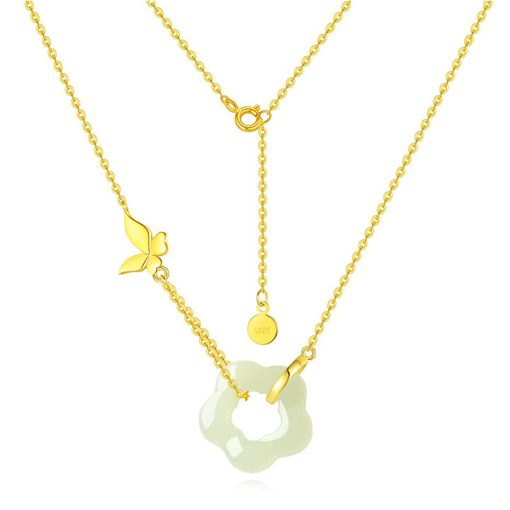 Collier pendentif en argent sterling 925 Buddha Stones et papillon en jade Hetian