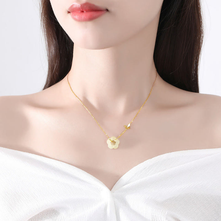 Collier pendentif en argent sterling 925 Buddha Stones et papillon en jade Hetian