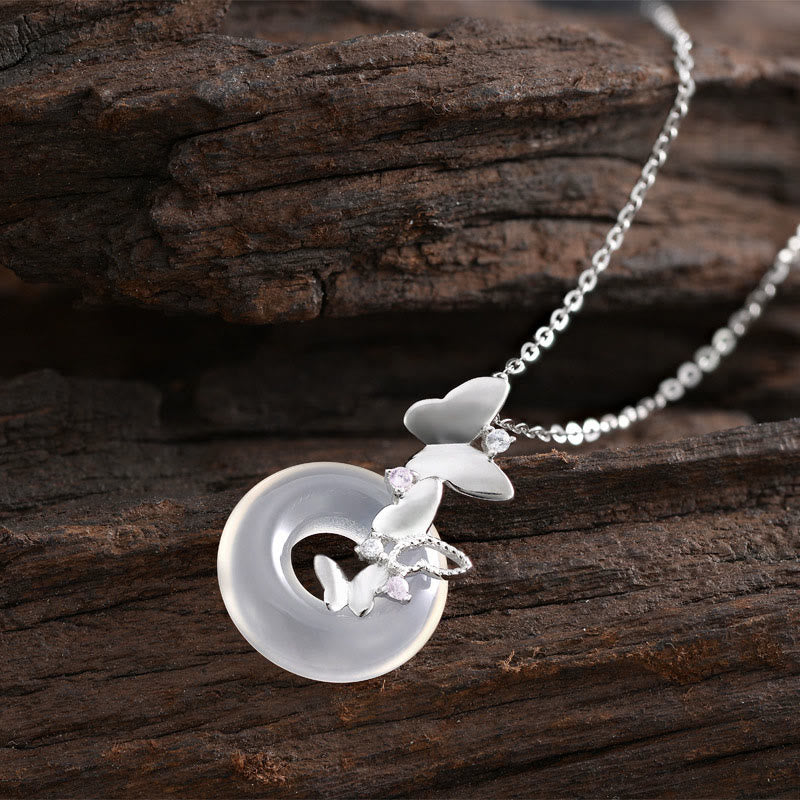 Buddha Stones en argent sterling 925 avec boucle de paix et calcédoine en forme de papillon et de bénédiction