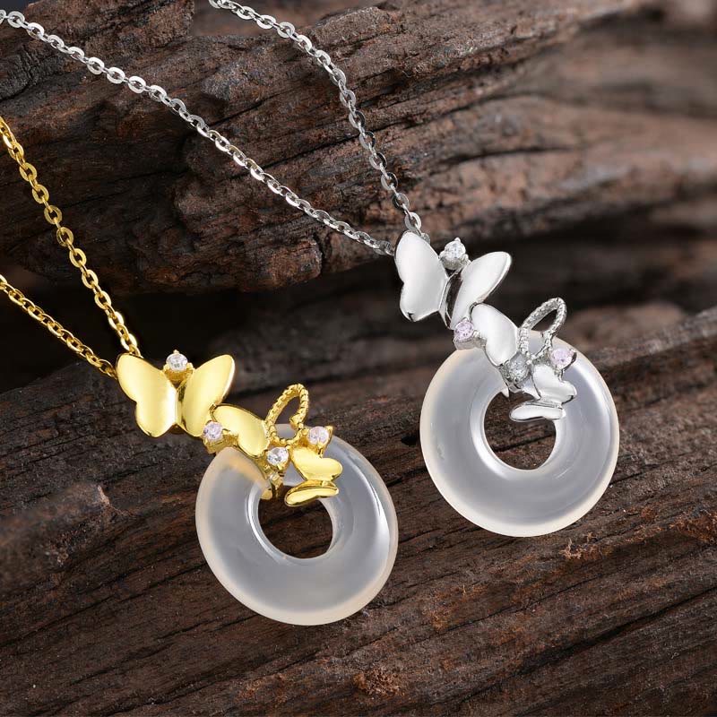 Buddha Stones en argent sterling 925 avec boucle de paix et calcédoine en forme de papillon et de bénédiction