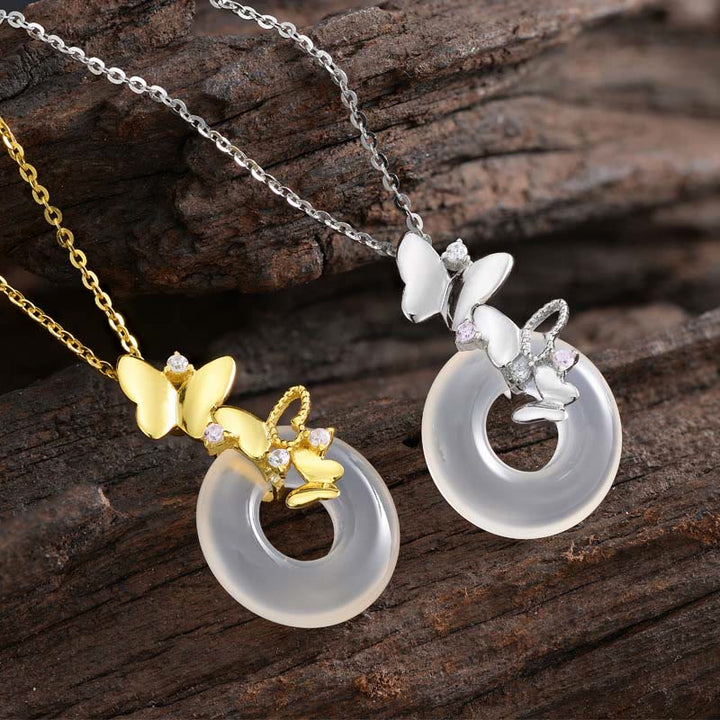 Buddha Stones en argent sterling 925 avec boucle de paix et calcédoine en forme de papillon et de bénédiction