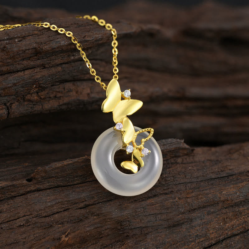 Buddha Stones en argent sterling 925 avec boucle de paix et calcédoine en forme de papillon et de bénédiction - Papillon en calcédoine plaqué or 18 carats - image 0