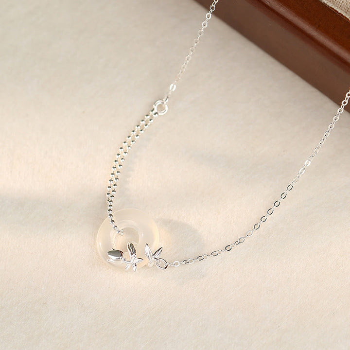 Buddha Stones Collier pendentif porte-bonheur en argent sterling 925 avec boucle de paix en calcédoine tulipe - image 2