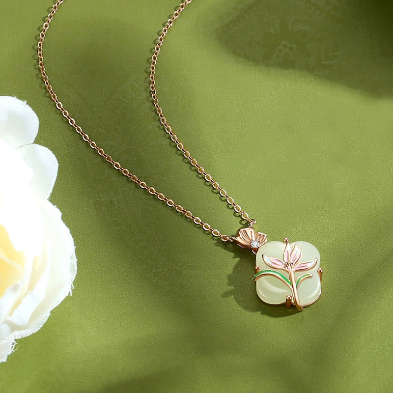 Buddha Stones en jade Hetian avec papillon et magnolia