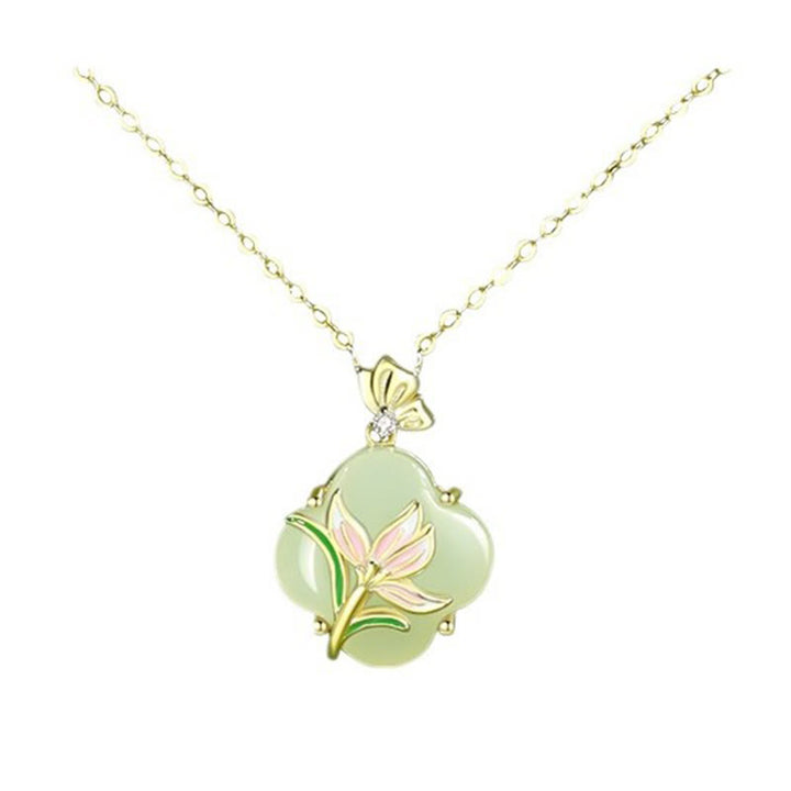 Buddha Stones en jade Hetian avec papillon et magnolia